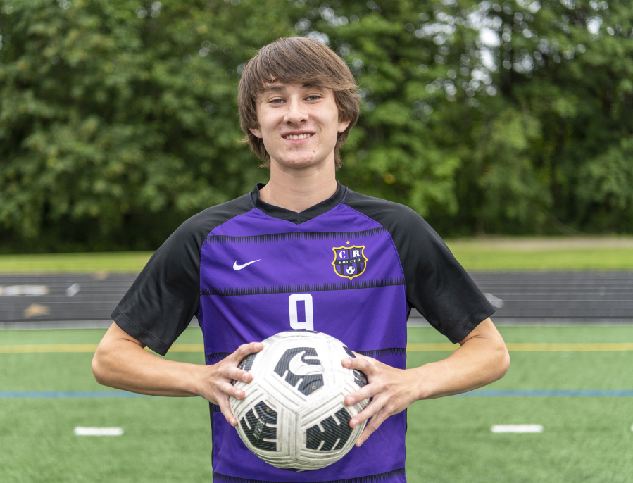 Columbia River junior Alex Harris poses for a portrait Tuesday, June 7, 2022, at Columbia River High School. Harris is The Columbian's All-Region boys soccer player of the year.