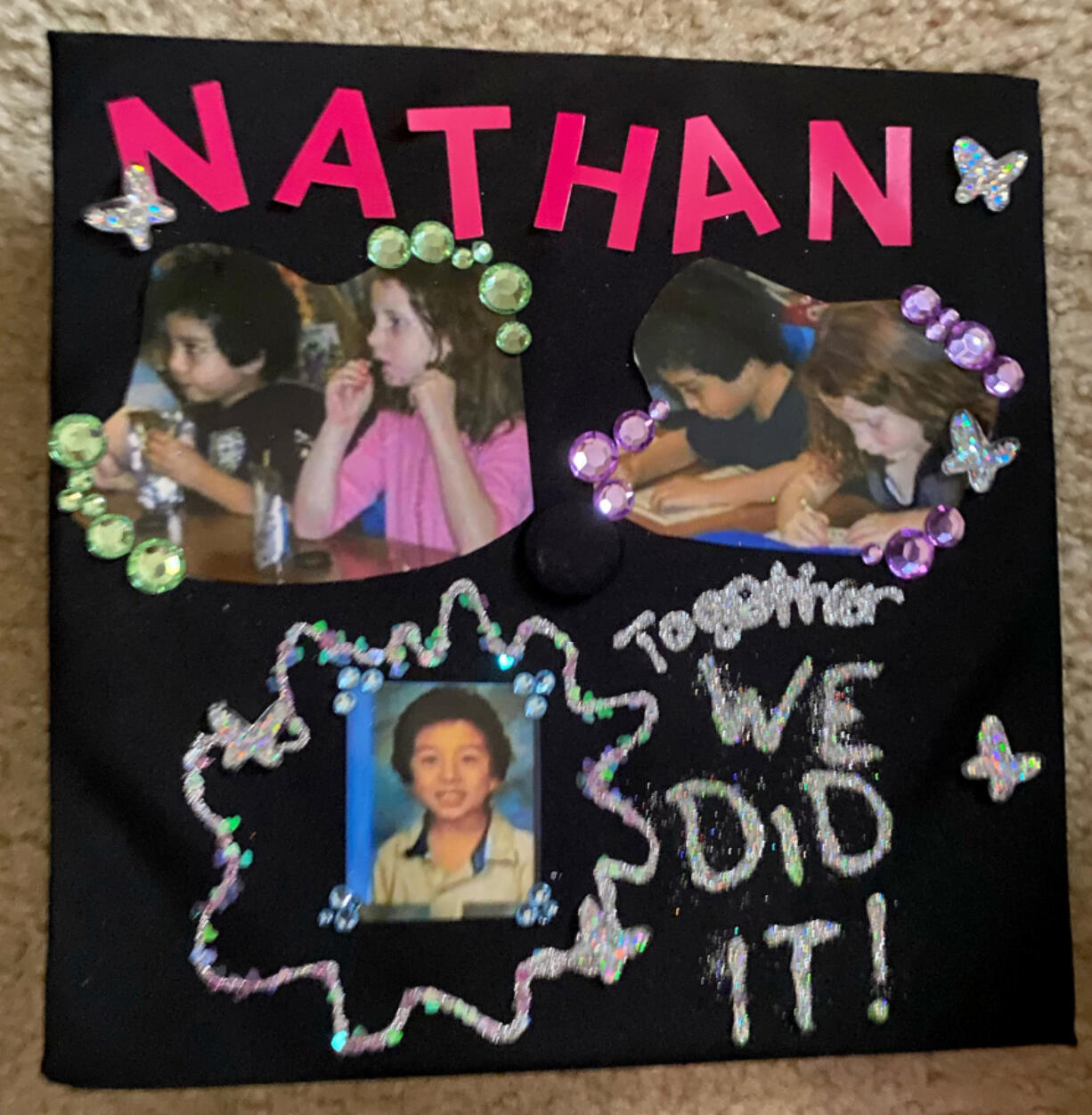 "Nathan: Together we did it!" reads a message on Mackenzie McVicker's graduation cap, an honor to her best friend, Nathan Dao, who was killed along with four siblings in a 2011 house fire set by his father, Tuan Dao. Alongside the message are photos of Nathan Dao and McVicker from kindergarten, as well as Dao's official class photo.