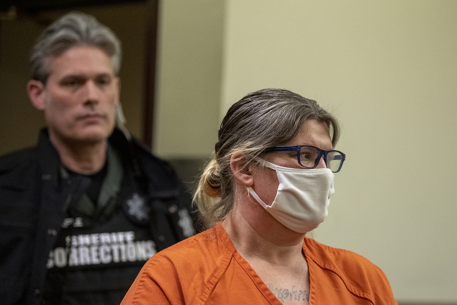 Lani Kraabell exits the courtroom after pleading guilty to second-degree manslaughter Friday afternoon at the Clark County Courthouse, in connection with sheriff's Sgt. Jeremy Brown's shooting.