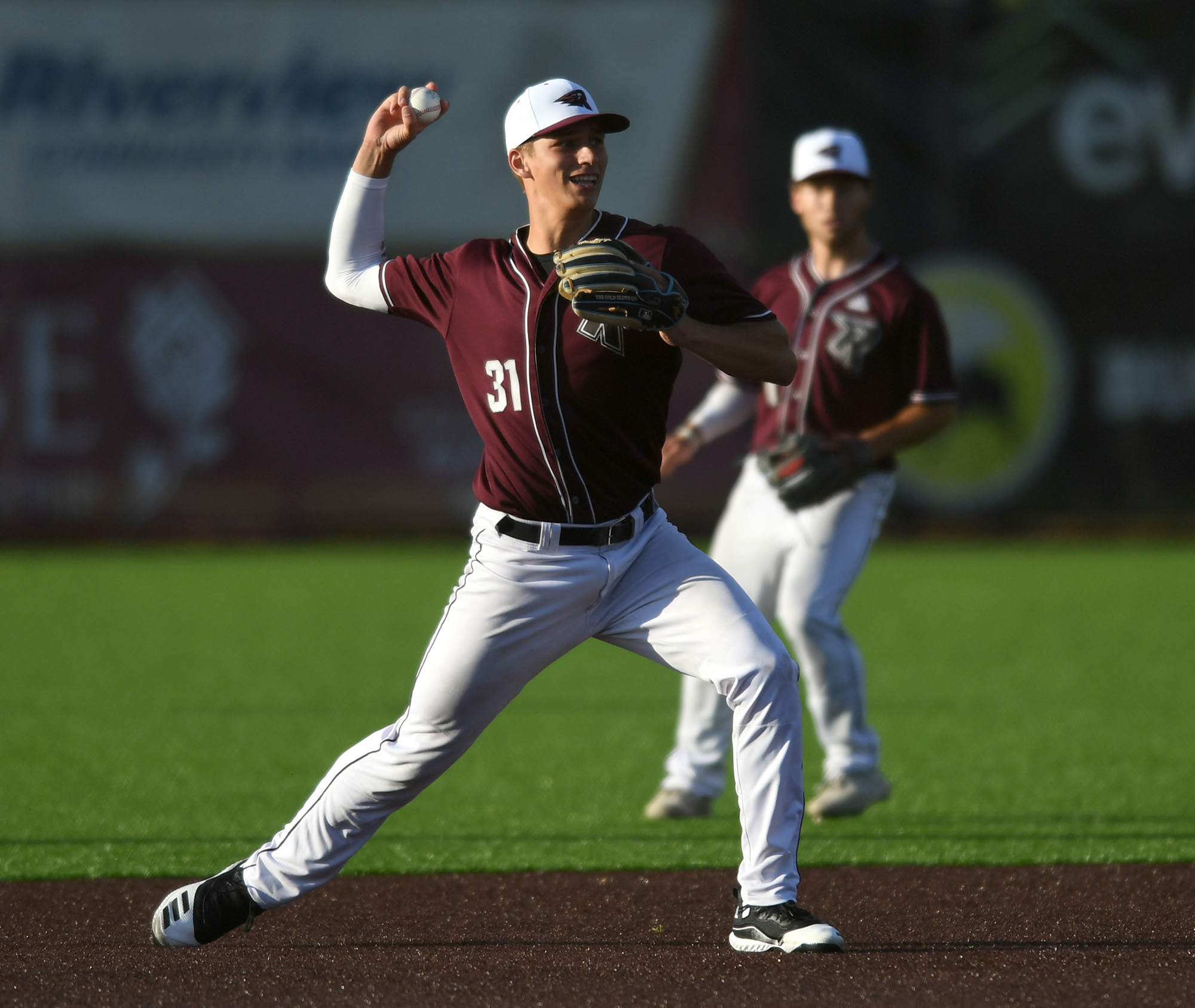 Raptors third baseman Justin Trimble readies to throw the ball Tuesday, June 14, 2022, during a Raptors game against the Edmonton Riverhawks at the Ridgefield Outdoor Recreation Complex.