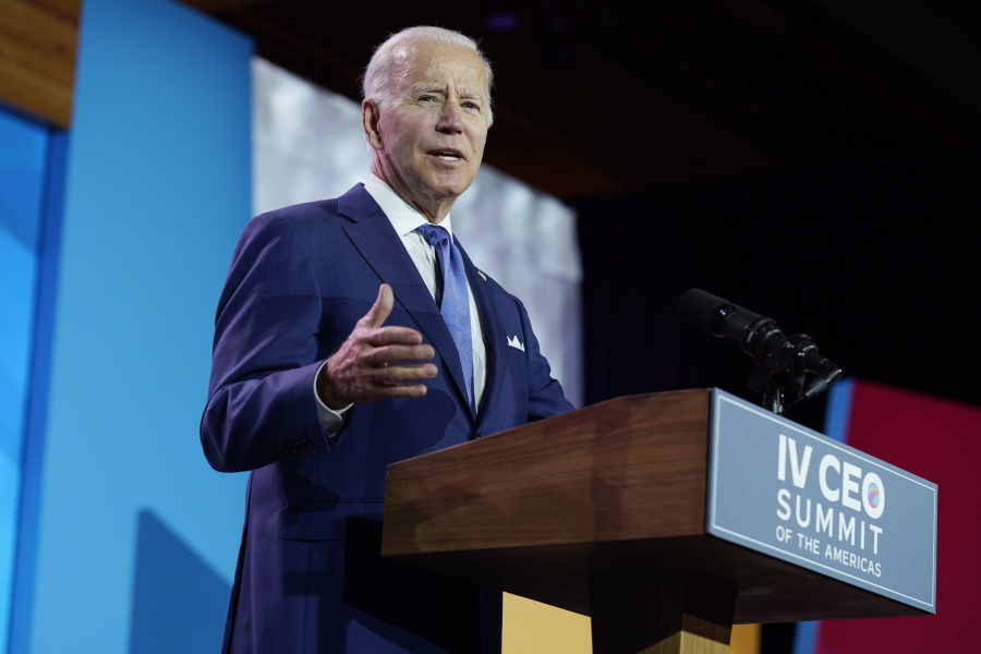 President Joe Biden speaks at the IV CEO Summit of the Americas, Thursday, June 9, 2022, in Los Angeles.