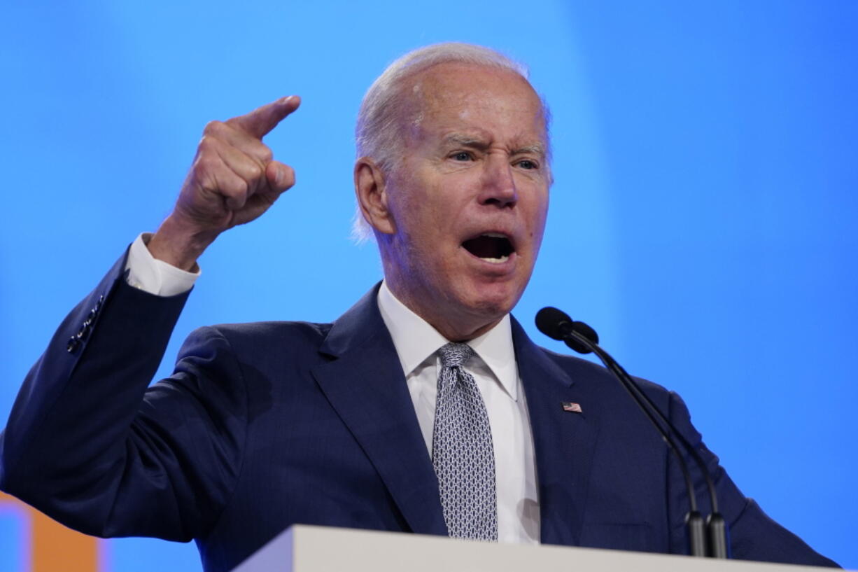 President Joe Biden addresses the AFL-CIO convention, Tuesday, June 14, 2022, in Philadelphia.