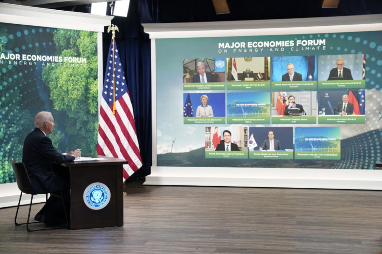 President Joe Biden speaks during the Major Economies Forum on Energy and Climate in the South Court Auditorium on the White House campus, Friday, June 17, 2022, in Washington.