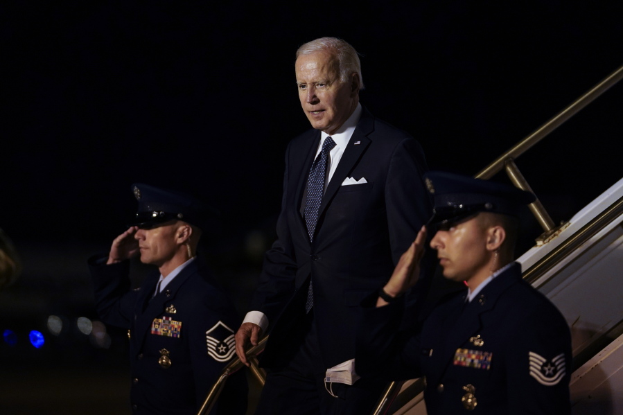President Joe Biden walks down the steps of Air Force One at Dover Air Force Base, Del., Thursday, June 2, 2022, as he heads to Rehobeth Beach, Del., for the weekend.