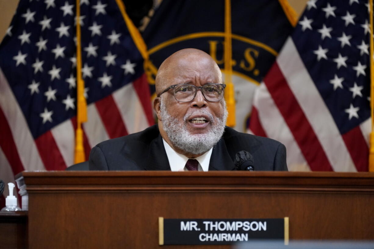 Committee Chairman Rep. Bennie Thompson, D-Miss., gives opening remarks as the House select committee investigating the Jan. 6 attack on the U.S. Capitol continues to reveal its findings of a year-long investigation, at the Capitol in Washington, Tuesday, June 21, 2022. (AP Photo/J.