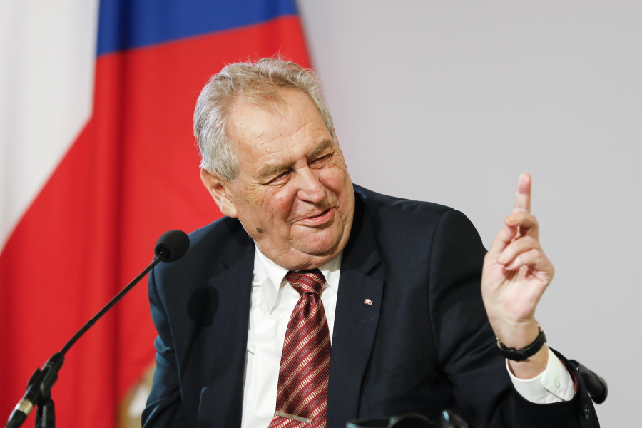 FILE - President of the Czech Republic Milos Zeman addresses the media in Vienna, Austria, June 10, 2021. Czech President Milos Zeman says he is ready to veto legislation that would give same-sex couples the right to marry. The lower house of the Czech Parliament is set to begin debating such a bill drafted by lawmakers across the political spectrum. It is strictly opposed by the Christian Democrats, a member of the current five-party coalition government, and by the opposition Freedom and Direct Democracy, an anti-migrant and anti-Muslim populist party.