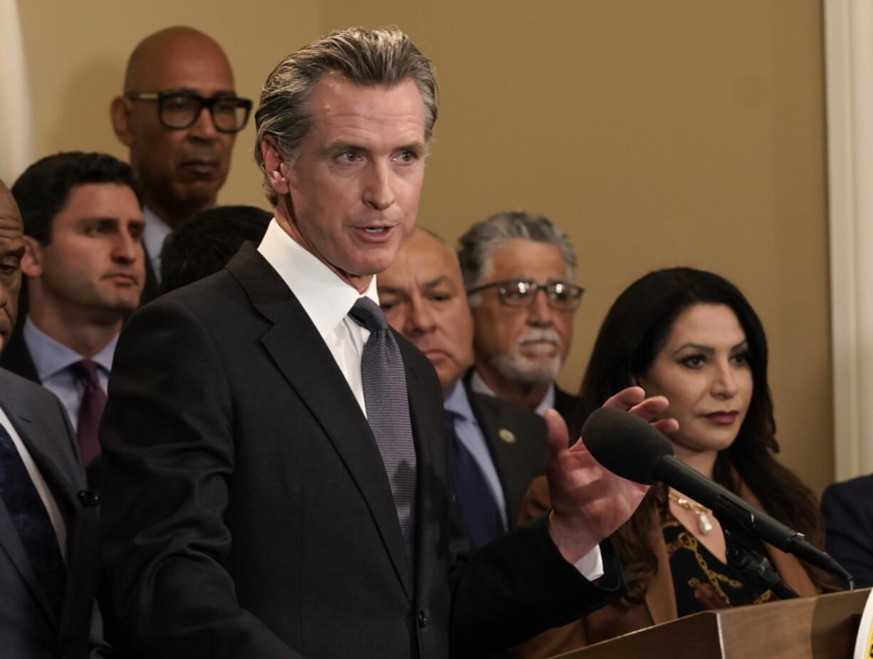 FILE - California Gov. Gavin Newsom discusses the recent mass shooting in Texas during a news conference in Sacramento, Calif., Wednesday, May 25, 2022. Newsom is facing largely unknown opposition in the June 7, 2022, primary election.