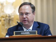 FILE - John Wood, committee investigative staff counsel, for the House select committee investigating the Jan. 6, 2021, attack on the Capitol hearing at the Capitol in Washington, June 16, 2022. Wood, an attorney working as a senior investigator for the U.S. House committee investigating the Jan. 6 insurrection will leave the post amid calls urging him to run for a Missouri U.S. Senate seat as an independent. Wood's resignation is effective Friday.