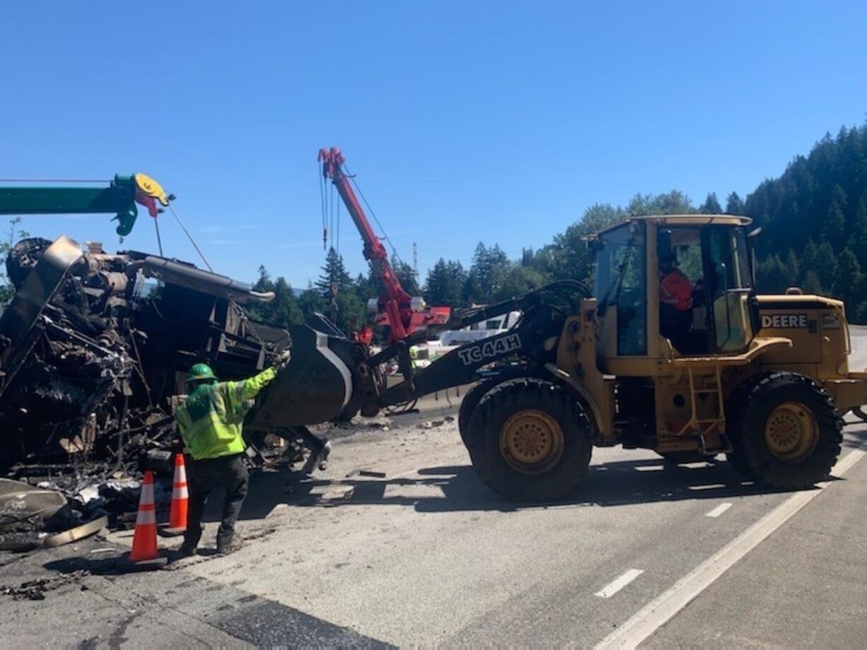 Interstate 84 is closed in Oregon between Troutdale and Hood River due to a crane truck crash.
