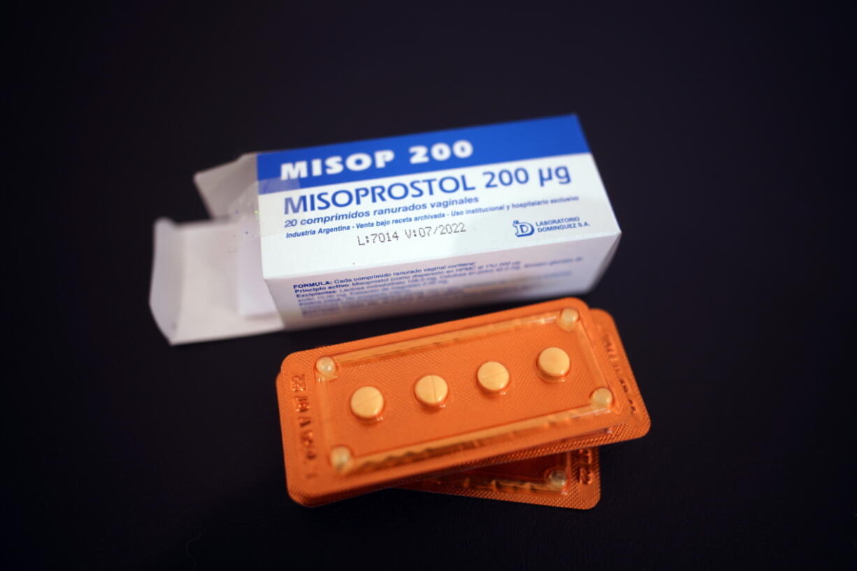 FILE - The drug misoprostol sits on a gynecological table at Casa Fusa, a health center in Buenos Aires, Argentina, Friday, Jan. 22, 2021. Facebook and Instagram have begun promptly removing posts that offer abortion pills to women who may not be able to access them following a Supreme Court decision that stripped away constitutional protections for the procedure. (AP Photo/Victor R.