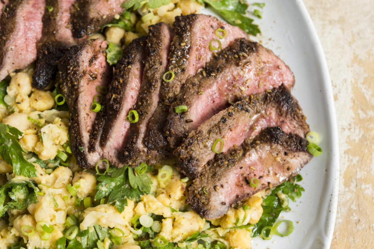Spice-Crusted Steak With Mashed Chickpeas (Milk Street)