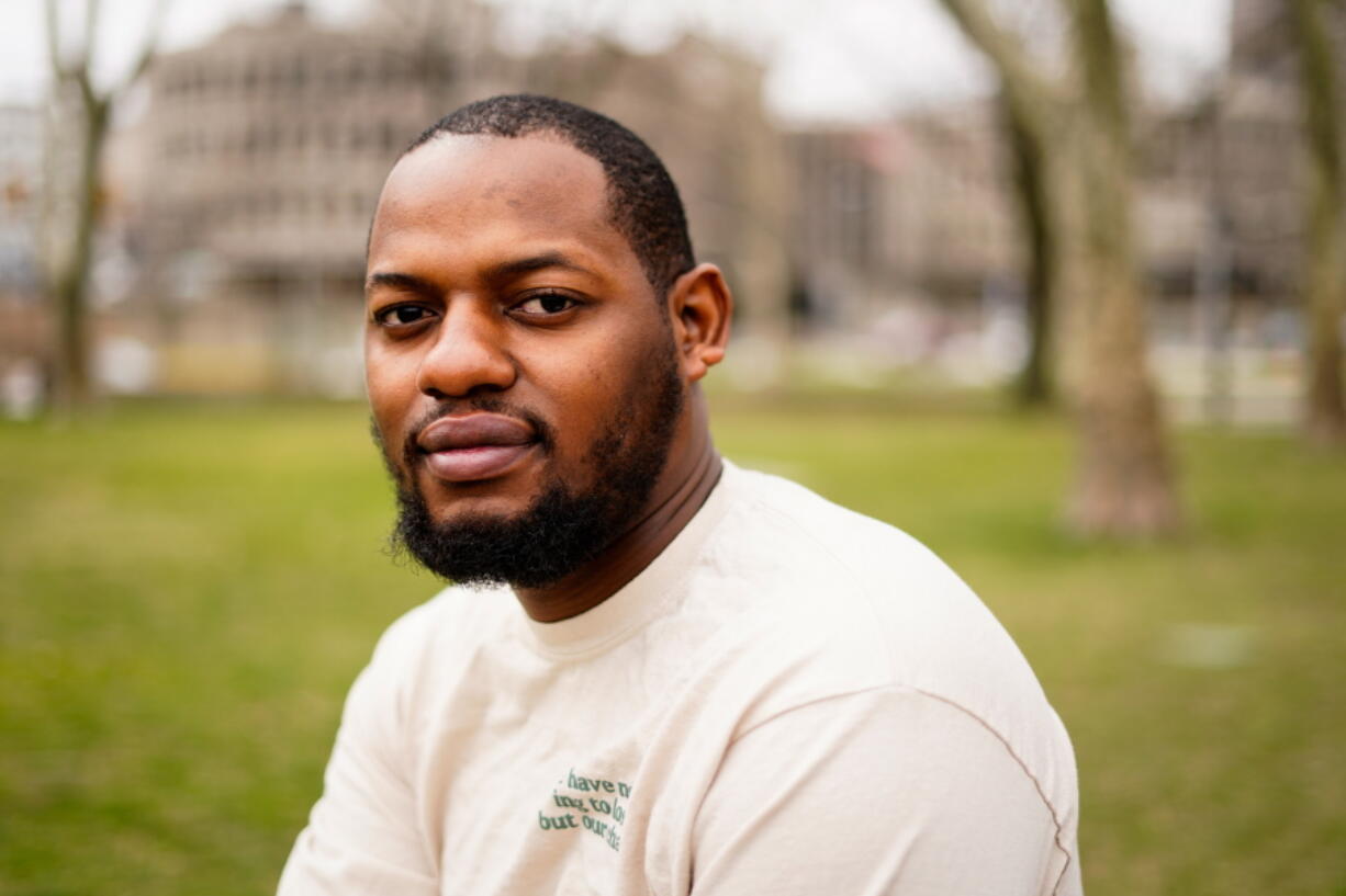 David Harrington poses for a photograph in Philadelphia, on Wednesday, March 23, 2022. Harrington spent a tense eight months in a Philadelphia jail when he was a teenager -- the result of a robbery charge in 2014 that automatically sent his case to the adult court system under state law.