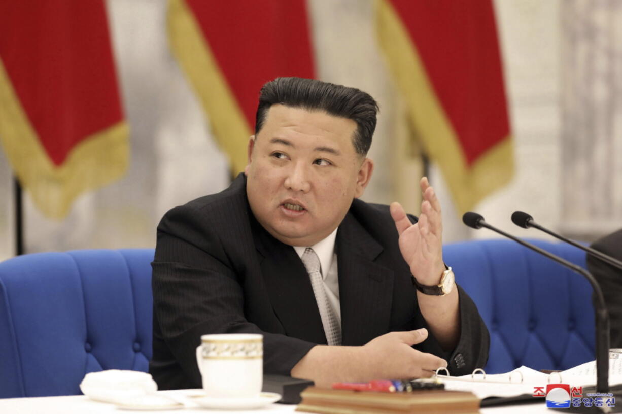 In this photo provided by the North Korean government, North Korean leader Kim Jong Un attends a meeting of the Central Military Commission of the ruling Workers' Party, which were held between June 21 and 23, 2022, in Pyongyang, North Korea. Independent journalists were not given access to cover the event depicted in this image distributed by the North Korean government. The content of this image is as provided and cannot be independently verified. Korean language watermark on image as provided by source reads: "KCNA" which is the abbreviation for Korean Central News Agency.