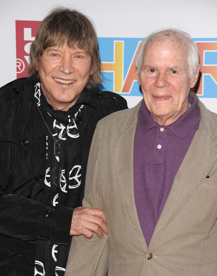 FILE - Creators of the "Hair" James Rado, left, and Galt MacDermot attend the opening night of the Broadway musical "Hair", in New York, on  March 31, 2009. Rado died Tuesday night, June 21, 2022 in New York of cardio respiratory arrest, according to friend and publicist Merle Frimark. He was 90.