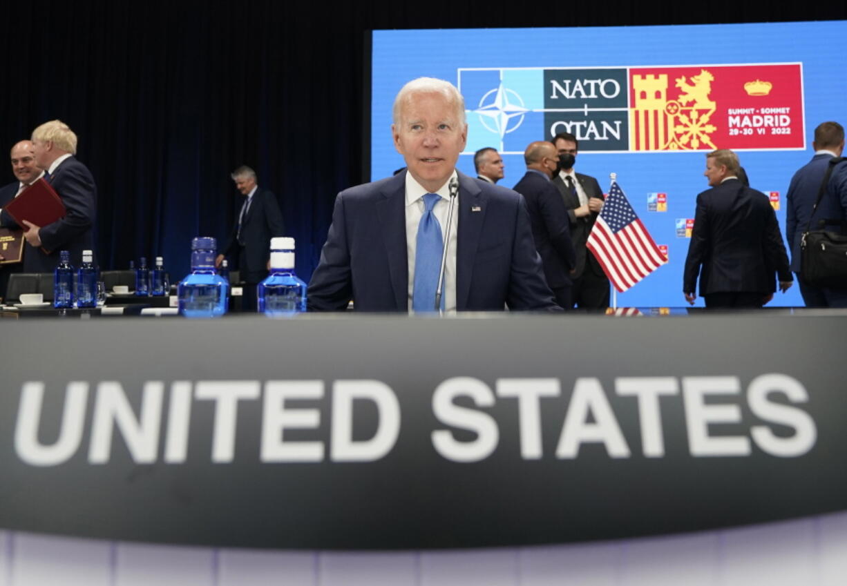 U.S. President Joe Biden waits for the start of a round table meeting at a NATO summit in Madrid, Spain on Wednesday, June 29, 2022. North Atlantic Treaty Organization heads of state and government will meet for a NATO summit in Madrid from Tuesday through Thursday.