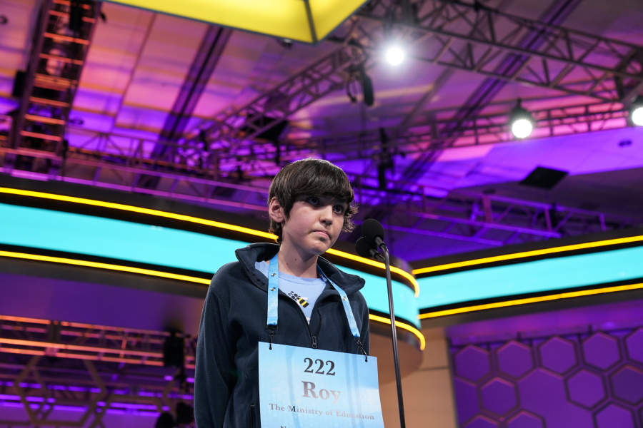 Roy Seligman, 13, from New Providence, Nassau, competes during the Scripps National Spelling Bee, Wednesday, June 1, 2022, in Oxon Hill, Md.