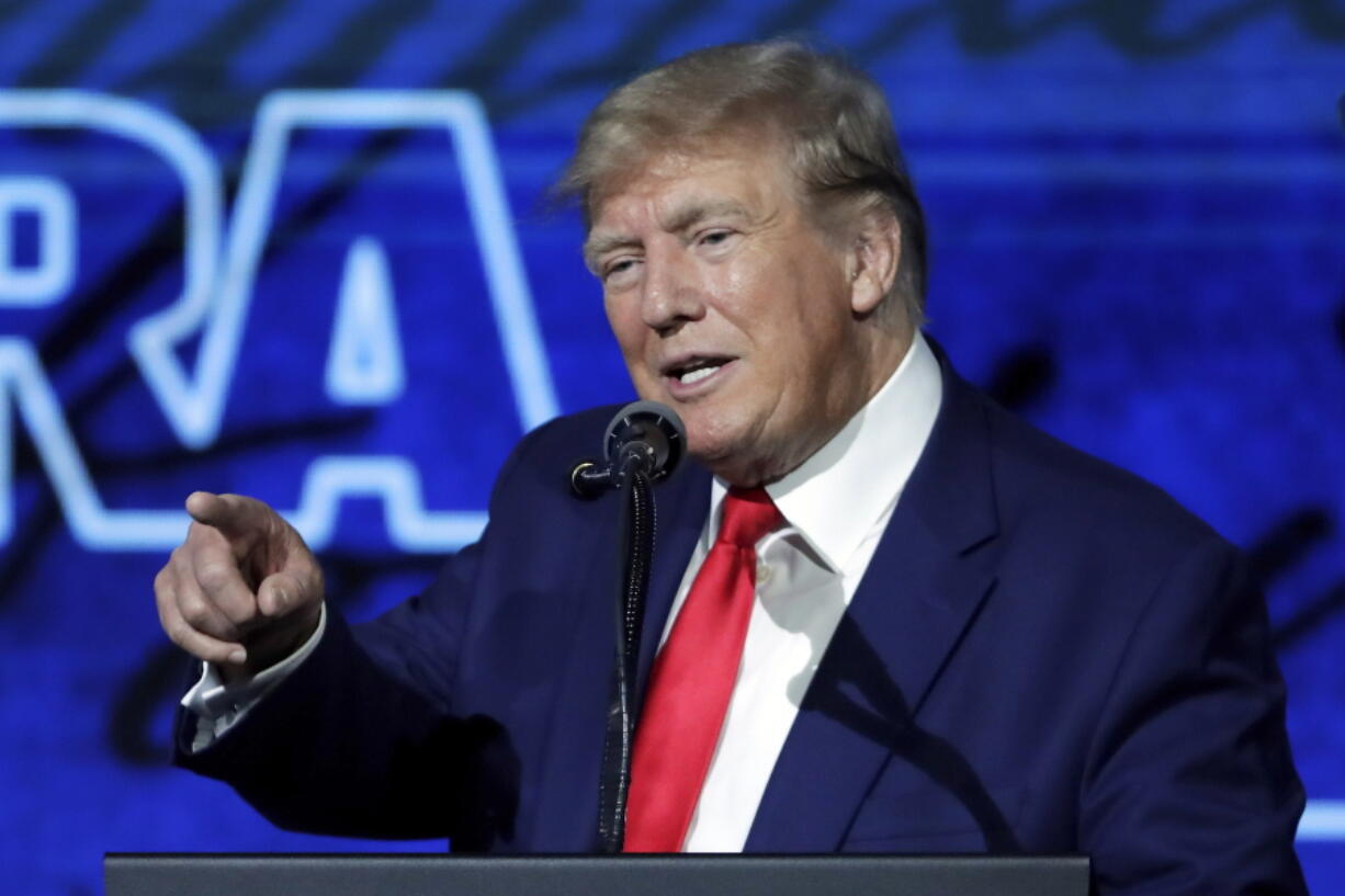 FILE - Former President Donald Trump speaks during the Leadership Forum at the National Rifle Association Annual Meeting, at the George R. Brown Convention Center, May 27, 2022, in Houston. New York's highest court rejected Trump's last-ditch effort to avoid testifying in the state attorney general's civil investigation into his business practices on Tuesday, June 14, 2022, clearing the way for his deposition in July.