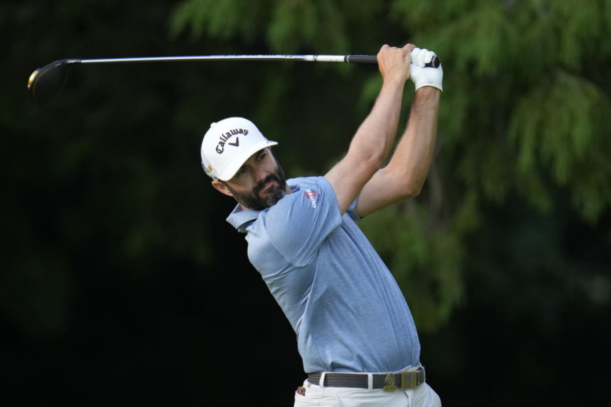 Adam Hadwin, of Canada, watches his shot on the 17th hole during the first round of the U.S. Open golf tournament at The Country Club, Thursday, June 16, 2022, in Brookline, Mass.