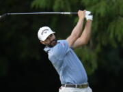 Adam Hadwin, of Canada, watches his shot on the 17th hole during the first round of the U.S. Open golf tournament at The Country Club, Thursday, June 16, 2022, in Brookline, Mass.