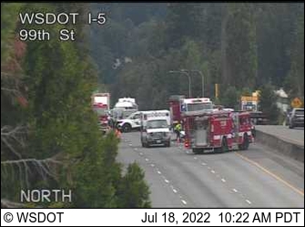 A serious crash has blocked all lanes of southbound Interstate 5 in Hazel Dell.