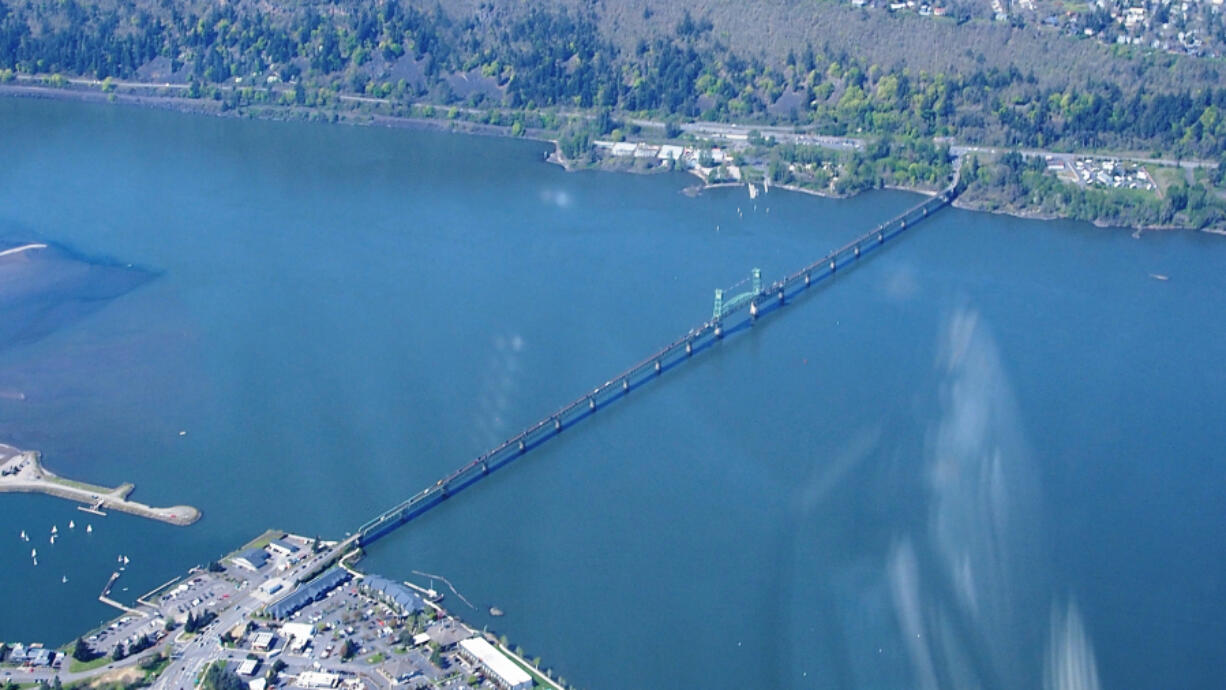 Aerial view of the Hood River Bridge.