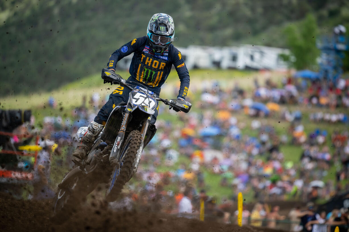 Levi Kitchen of Washougal races at Thunder Valley in Lakewood, Colo., where he earned his first podium in the Lucas Oil Pro Motocross Championship series by placing third in the 250cc class on June 11, 2022 (Lucas Oil Pro Motocross Championship / Align Media)