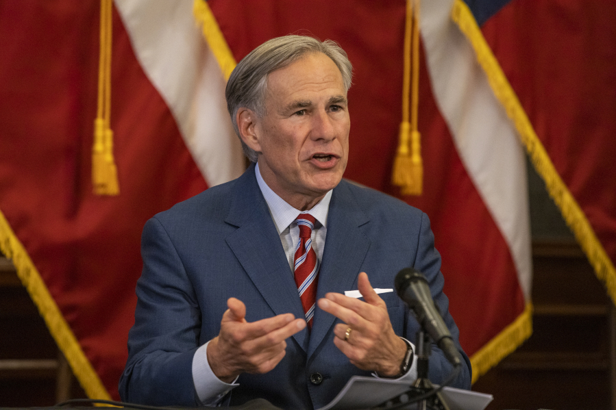 Texas Governor Greg Abbott at a press conference at the Texas State Capitol on  May 18, 2020 in Austin, Texas. (Lynda M.