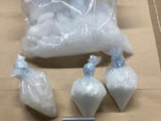 A crystal-like substance that police say field-tested positive for methamphetamine and was found in a Vancouver hotel room Friday afternoon. Officers arrested Frank L. Hamil, 37, at the Best Western Plus in the Vancouver Mall area, in connection with the drugs.