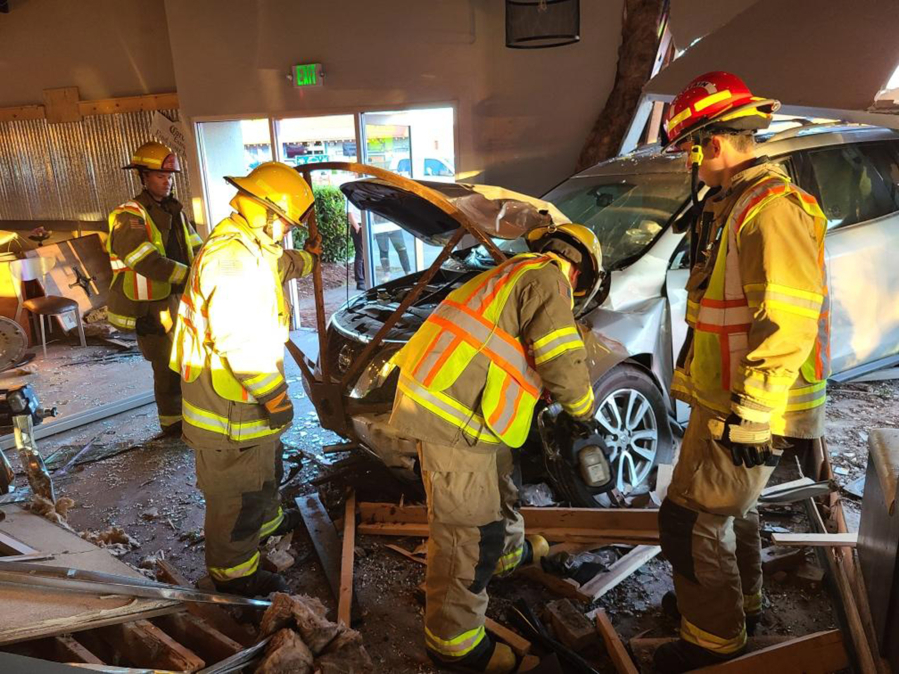 An SUV crashed shortly after 7 p.m. into the Margarita Factory in downtown Battle Ground. The driver and two restaurant patrons were injured and taken to an area hospital via ambulance.