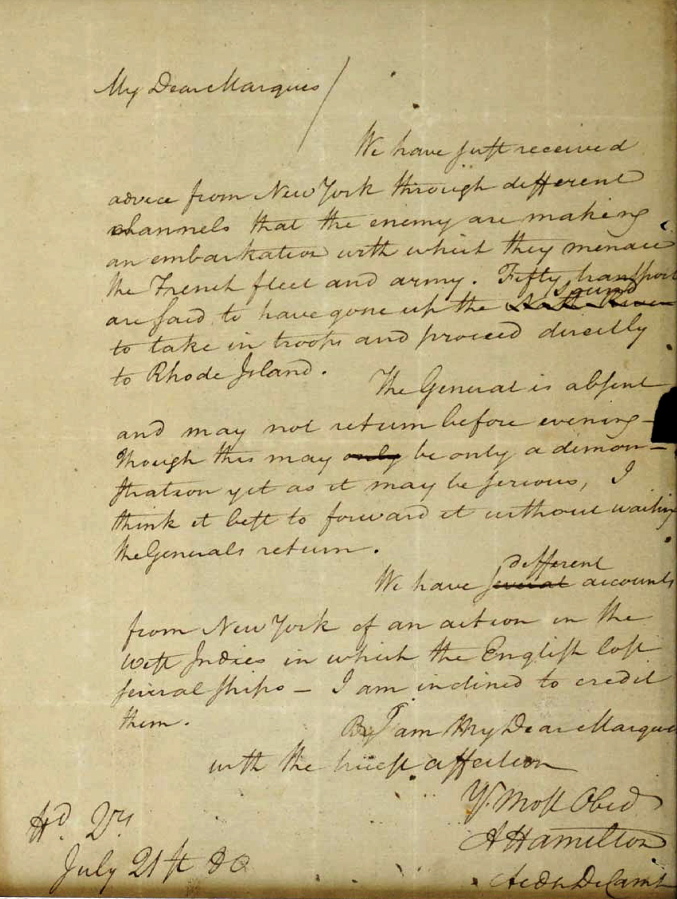 This image filed May 15, 2019 in federal court as part of a forfeiture complaint by the U.S. attorney's office in Boston, shows a 1780 letter from Alexander Hamilton to the Marquis de Lafayette, that was stolen from the Massachusetts Archives decades ago. The letter, which was returned to the state, will be put on public display at the Commonwealth Museum on July 4, 2022 for the first time since it was returned after a lengthy court battle. (U.S.