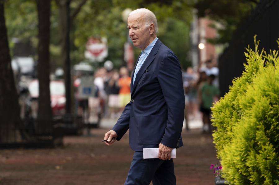 President Joe Biden departs Holy Trinity Catholic Church in the Georgetown section of Washington, after attending a Mass in Washington, Sunday, July 17, 2022.