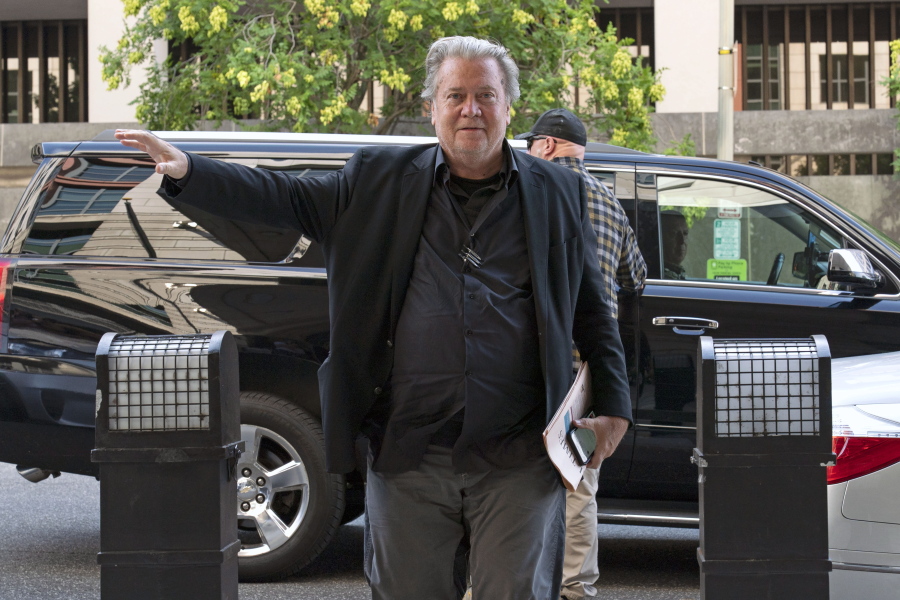 Former White House strategist Steve Bannon arrives at the federal court in Washington, Thursday, July 21, 2022. Bannon was brought to trial on a pair of federal charges for criminal contempt of Congress after refusing to cooperate with the House committee investigating the U.S. Capitol insurrection on Jan. 6, 2021.