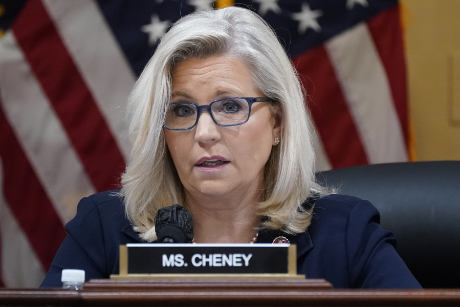 FILE - Vice Chair Liz Cheney, R-Wyo., speaks as the House select committee investigating the Jan. 6 attack on the U.S. Capitol holds a hearing at the Capitol in Washington, June 28, 2022. (AP Photo/J.