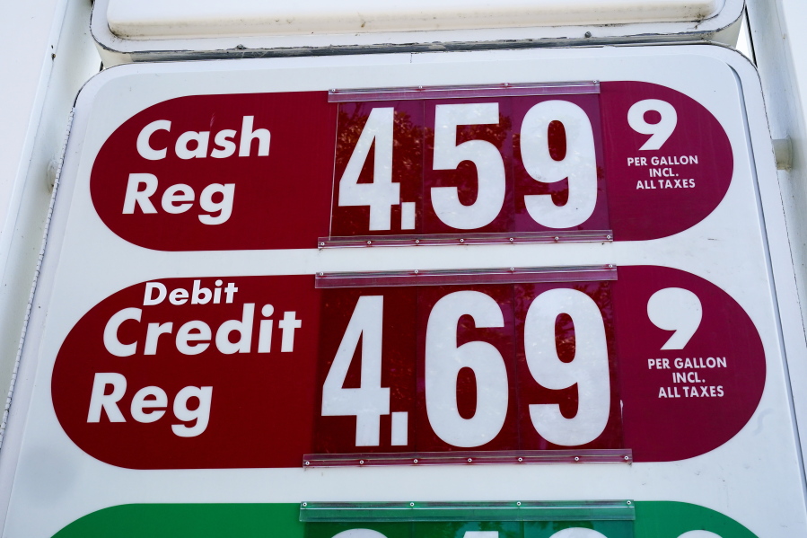 Gas prices are displayed at a filling station in Philadelphia, Tuesday, July 12, 2022. On Wednesday, July 13, 2022, the Labor Department will report on U.S. consumer prices for June.