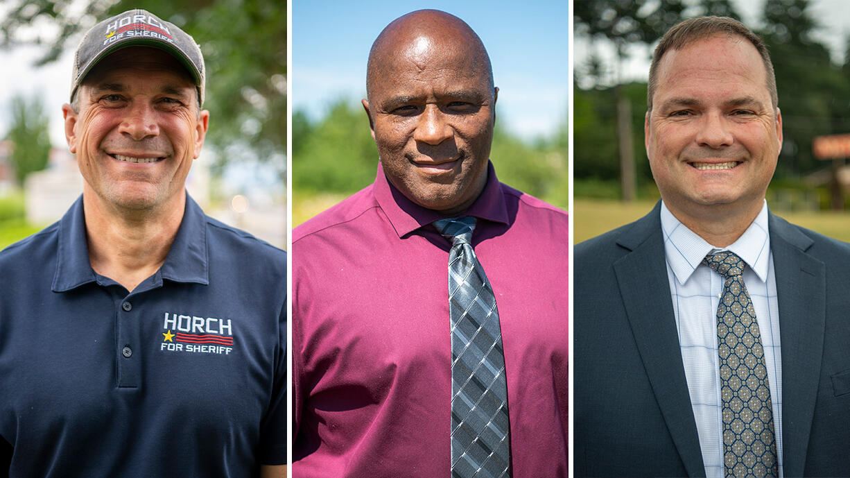 John Horch, from left, Rey Reynolds and David Shook will be on the Aug. 8 primary ballot as candidates for Clark County sheriff.