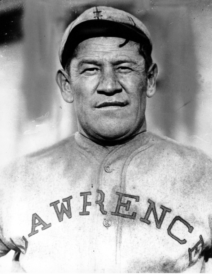FILE - This is an undated photo of Jim Thorpe in a baseball uniform. Jim Thorpe has been reinstated as the sole winner of the 1912 Olympic pentathlon and decathlon -- nearly 110 years after being stripped of those gold medals for violations of strict amateurism rules of the time. The International Olympic Committee confirmed that an announcement was planned later Friday, July 15, 2022.