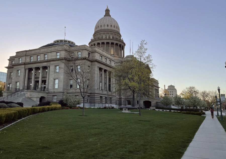 FILE - The Idaho Statehouse is seen at sunrise on April 20, 2021, in Boise, Idaho.