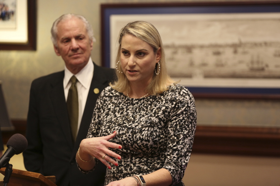FILE - Eden Hendrick speaks after Gov. Henry McMaster nominates her to be the next director at the South Carolina Department of Juvenile Justice in Columbia, S.C., Tuesday, Feb. 22, 2022. Hendrick, the new Department of Juvenile Justice director, is leading the troubled agency after two of her predecessors resigned following state audits that found major faults, from a "useless and ineffective" in-house police force to an inability to keep children safe.