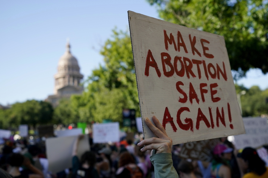 FILE - Demonstrators march and gather near the state capitol following the Supreme Court's decision to overturn Roe v. Wade, Friday, June 24, 2022, in Austin, Texas.  On Friday, July 8, The Associated Press reported on stories circulating online incorrectly claiming herbs including pennyroyal, mugwort and parsley are viable alternatives to abortion. Experts strongly warn against trying to self-manage an abortion using any herbs, as many of these alleged remedies not only do not work but are dangerous or even deadly.