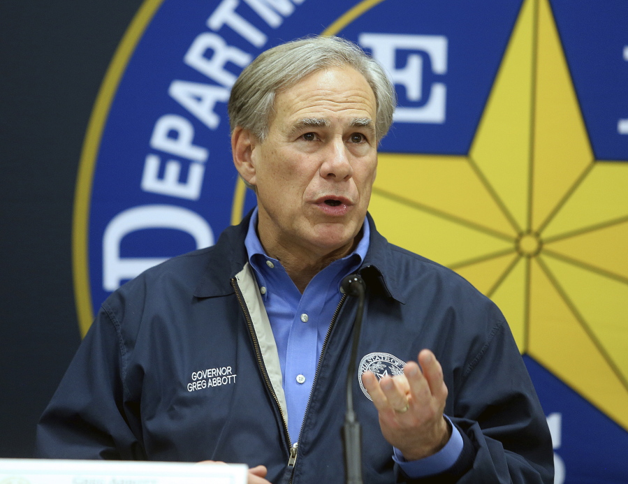 FILE - Texas Gov. Greg Abbott speaks during a news conference on March 10, 2022, in Weslaco, Texas. TTexas Gov. Greg Abbott on Thursday, July 7, 2022, authorized state forces to apprehend and transport migrants to the U.S.-Mexico border, claiming the enforcement powers of federal agents and pushing the legal boundaries of the Republican's escalating efforts to curb the rising number of crossings..