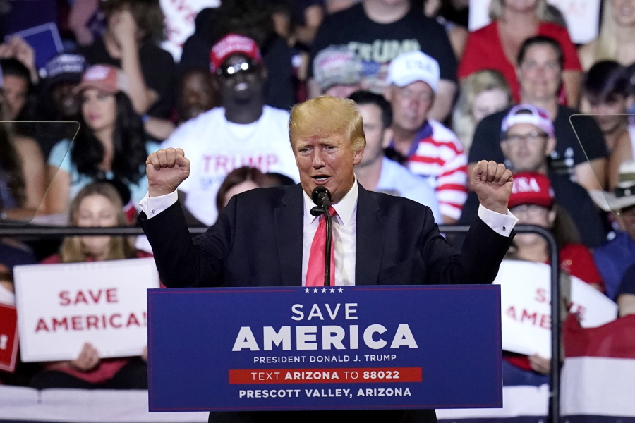 FILE - Former President Donald Trump speaks at a Save America rally Friday, July 22, 2022, in Prescott, Ariz. (AP Photo/Ross D.