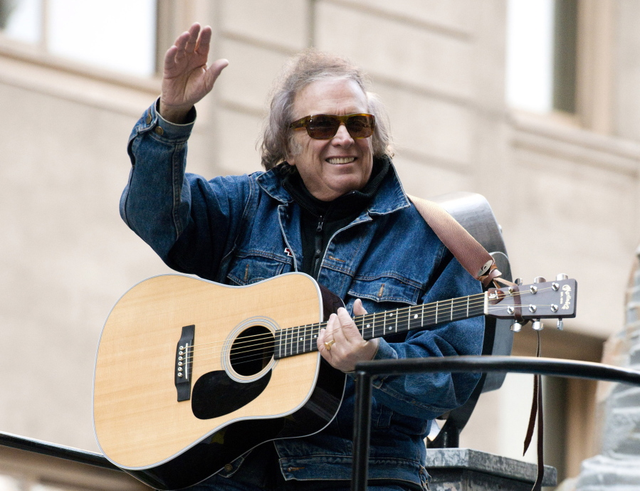 Don McLean rides a float in the Macy's Thanksgiving Day Parade in New York in 2019.