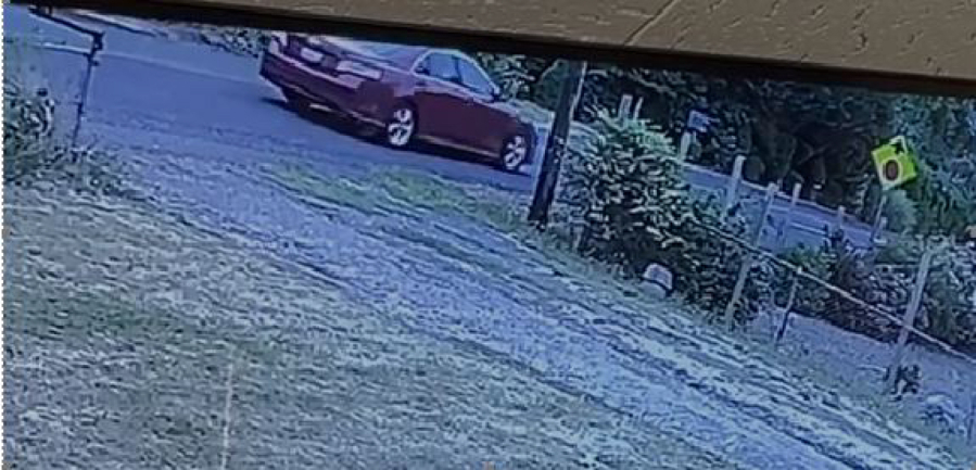 The stolen red 2010 Toyota Camry, seen on surveillance footage fleeing the area, has Washington license plate BKP4080 and should have damage to the front or front passenger's side, the Clark County Sheriff's Office said.