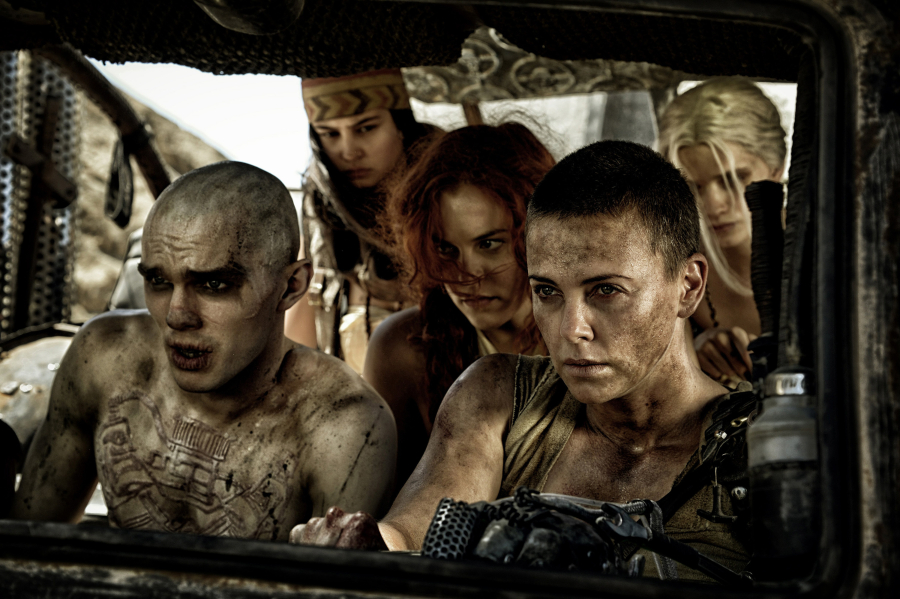 From left, Nicholas Hoult, Courtney Eaton, Riley Keough, Charlize Theron and Rosie Huntington-Whiteley in "Max Max: Fury Road." (Village Roadshow/Entertainment Picture/Zuma Press/TNS)