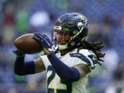 Seattle Seahawks defensive back Sidney Jones IV (23) during pregame warmups before an NFL football game against the Houston Texans, Sunday, Dec. 12, 2021, in Houston.