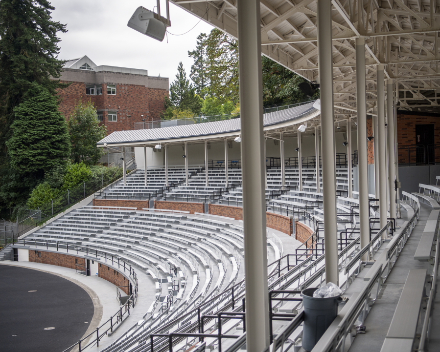 Empty benches fill Kiggins Bowl on Friday, Aug. 19, 2022. The central Vancouver stadium was built in the 1930s after resident Anna Leverich donated the land it sits on to the city. Its current renovations began in 2021.