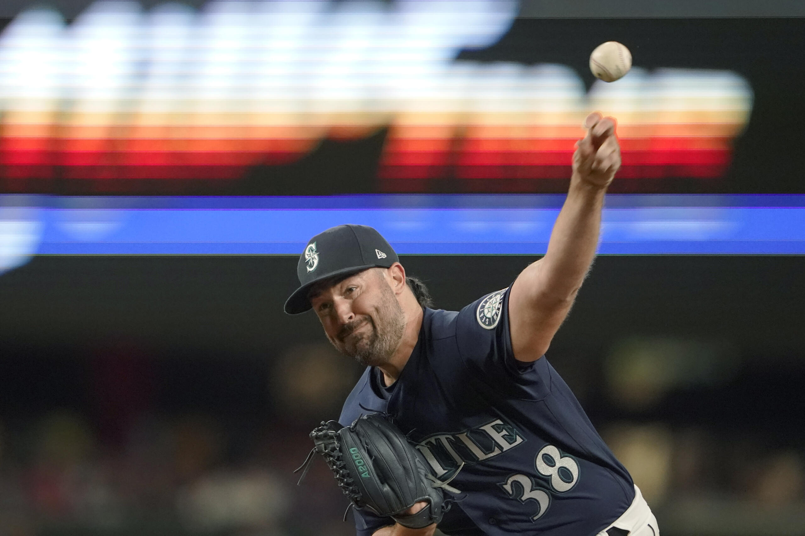 Seattle Mariners starting pitcher Robbie Ray throws against the Washington Nationals during the sixth inning of a baseball game, Tuesday, Aug. 23, 2022 in Seattle. (AP Photo/Ted S.