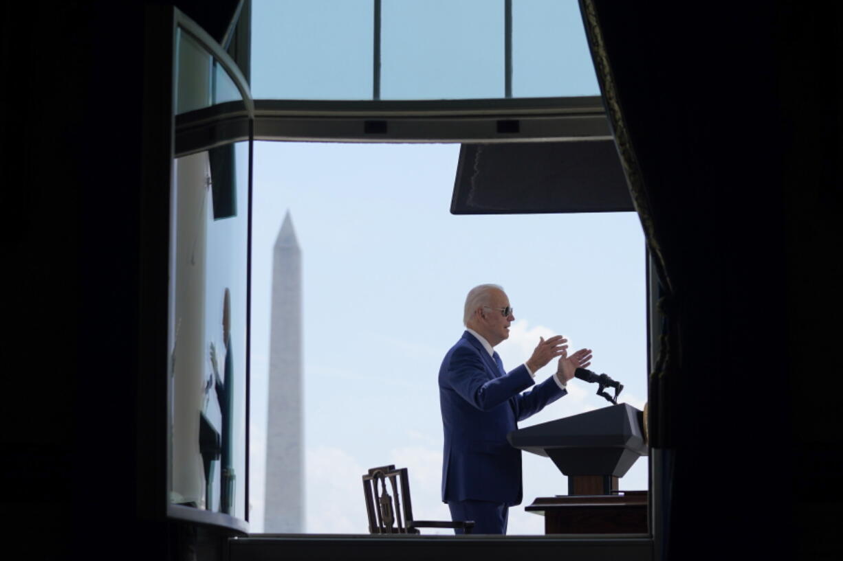 President Joe Biden speaks before signing two bills aimed at combating fraud in the COVID-19 small business relief programs Friday, Aug. 5, 2022, at the White House in Washington.