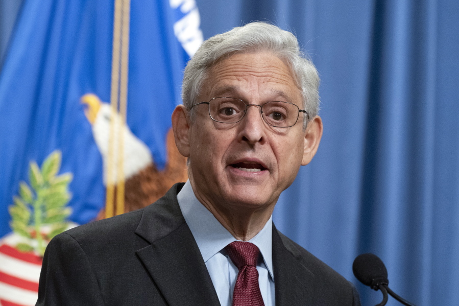 FILE - Attorney General Merrick Garland speaks during a news conference at the Department of Justice in Washington,  Aug. 4, 2022.