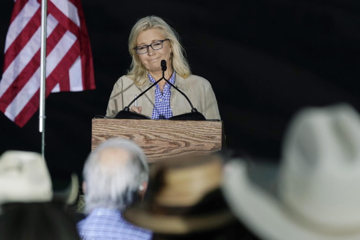 Rep. Liz Cheney, R-Wyo., speaks Tuesday, Aug. 16, 2022, at a primary Election Day gathering in Jackson, Wyo. Cheney lost to challenger Harriet Hageman in the primary. Cheney's resounding election defeat marks an end of an era for the Republican Party. Her loss to Trump-backed challenger is the most high-profile political casualty yet as the GOP transforms into the party of Trump. (AP Photo/Jae C.